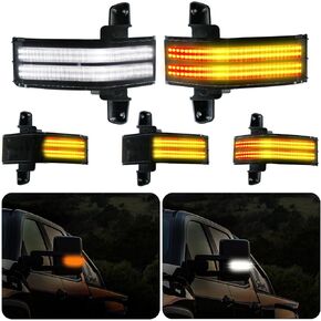 Side Tow Mirror Turn Signal Light for Silverado for Sierra 1500 2500 HD 3500 HD 2014 2015 2016 2017 2018 2019 Smoked Lens with Switchback Dynamic Amber Lights&White Daytime Running Lights