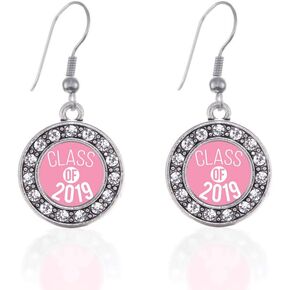 Inspired Silver - Silver Circle Charm French Hook Drop Earrings with Cubic Zirconia Jewelry