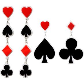 yueton 2 Pairs of Acrylic Poker Card Dangle Drop Earrings Creative Funny Spades Hearts Diamonds Clubs Playing Cards Game Cards Pendant Earrings Casino Jewelry Irregular Asymmetrical Casual Earrings