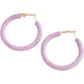 Boho Rattan Hoop Earrings Handmade Woven Wicker Big Circle Dangle Earrings Summer Beach Vacation Jewelry