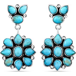 Shop LC Western Turquoise Flower Earrings for Women Jewelry Southwest Style 925 Sterling Silver Dangle Drop Blue Earrings Birthday Gifts for Women
