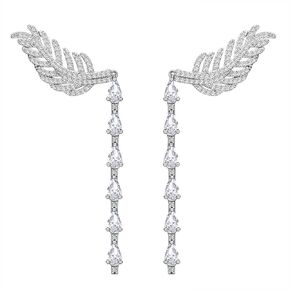 Leaf Crystal Teardrop Dangle Drop Earrings for Women Girls Cubic Zirconia Rhinestones Ear Climber Long Tassel Wedding Bridal Earrings for Women