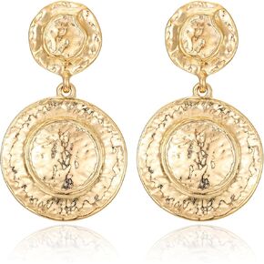 Gold Hammered Earrings for Women, Vintage Disc Earrings Drop Dangle Earrings Jewelry Gift