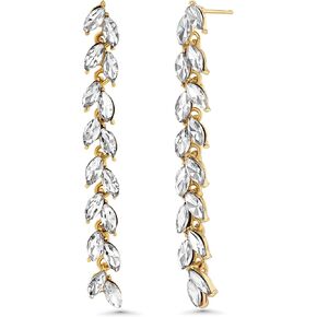 Long Dangle 18K Gold Plated Drop Leaf Earrings with Cubic Zirconia by SNGIA, Dainty Trendy Drop Bridal Jewelry Gift with CZ