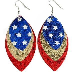 American Patriotic Tassels Earrings American Flag Glitter Red White and Blue Teardrop Leather Earrings for Women 4th of July Independence Memorial Day Dangle Earring Decor Accessories