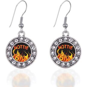 Inspired Silver - Silver Circle Charm French Hook Drop Earrings with Cubic Zirconia Jewelry