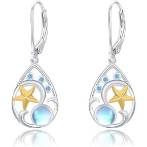 Dorunmo Animal Earrings Moonstone Earrings Sterling Silver Leverback Moonstone Dangling Earrings Birthday Christmas Anniversary Cute Animal Jewelry Gifts for Women Friends