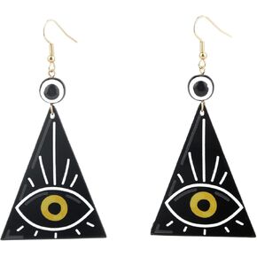 Evil Eye Dangle Earrings for Women, Boho Blue White Acrylic Evil Eye Earrings, Geometric Evil Eye Lucky Amulet Protection Earrings