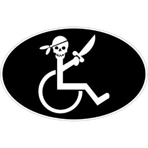 Handicap Pirate in Wheelchair Funny Sticker 5" X 3"