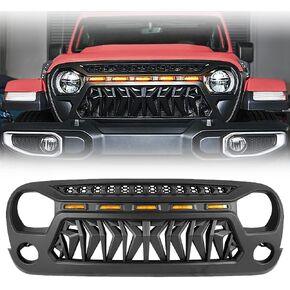 Shark Grille Mesh Grille For Jeep Wrangler JK JKU Unlimited Rubicon Sahara Sport Front Grill with Amber Lights 2007-2018