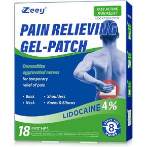 4% Lidocaine Patches Maximum Strength, 18 Counts Unscented Gel Pain Relief Patchs, Pain Patchs for Relief Neck Back, Shoulders, Knees, Elbows