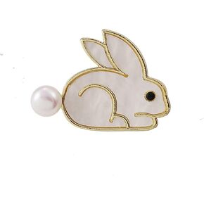 Cute Rabbit Bunny Brooch Pin for Women Girls Animal Simulated Freshwater Pearl Pins Clip Lapel Shawl Backpacks Sweater Dress Jackets Badge Brooches Pins Elegant Jewelry Gifts Easter