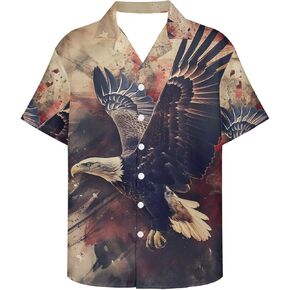 Mens American Flag Printed Casual Button Down Hawaiian Shirts Beach Aloha Patriotic Shirts for Independence Day