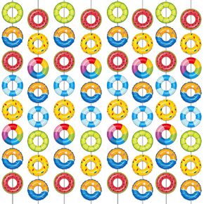 12 Pcs Summer Pool Banners Beach Party Decor Garland Kit Hawaii Summer Beach Hanging Swirl Swimming Ring Paper Cutouts for Tropical Hawaiian Aloha Luau Summer Pool Beach Birthday Favor Party Supplies