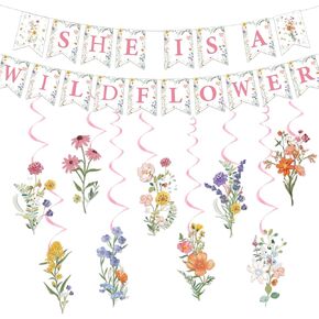 She Is a Wildflower Party Decorations - 11PCS Floral Baby Shower Decorations Spring Wildflower Birthday Party Banners Hanging Swirls Decorations Supplies a Little Wildflower Is on the Way Decor