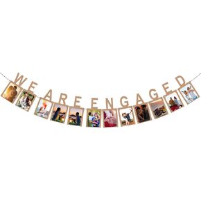 Engagement Banner, Engaged Party Decorations with Rope and Plastic Pin, Photo Banner for Engagement, Wedding, Valentines Day Party (Kraft Paper)