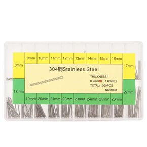 0.9mm Watch Band Link Cotter, Stainless Steel Watch Band Strap Link Pins Assortment Replacement Kit 8mm‑27mm (300 PCS)