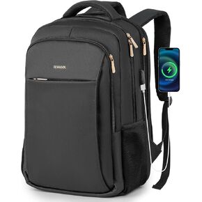 Travel Laptop Backpack, 17 Inch Computer Backpack Anti Theft with USB Charging Port, Water Resistant Weekender Bag Flight Approved, Slim College School Business Bag Gift for Men & Women, Black