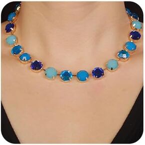 fxmimior Fashion Prom Shinny Full Rhinestones Choker Necklace Earrings Set Dainty Sexy Body Chain Choker Necklace Dainty Halloween Christmas Red Blue Green Crystals Necklace Earrings Jewelry Set for Women