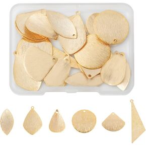 SUPERFINDINGS 64Pcs 4 Styles Stamping Blank Tags 2 Colors Brass Blank Charms Pendants Metal Teardrop Flat Round Triangle Oval Tag Charms Pendants for Jewelry Making Crafting,Hole: 1~1.2mm