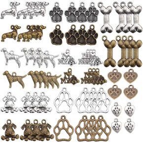 SUNNYCLUE 1 Box 64Pcs Dog Charms Animal Pet Dog Paw Prints Bone Puppy Charm Pendants for Jewelry Making Charms Earrings Bracelets Necklace Supplies Adult DIY Craft Mixed Color