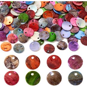BB Beadthoven Flat Round Shell Charms Beads, Mix Flat Disc Coin Akoya Mother of Shell Beads with Hole for Jewelry Making Necklace Earrings DIY