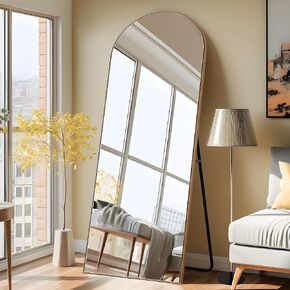 NeuType Arched Full Length Mirror, 71"x28"Full Body Mirror, Wooden Thin Frame, Hanging or Leaning Against Wall, Oversized Large Bedroom, Floor, Dressing Mirror, Gold