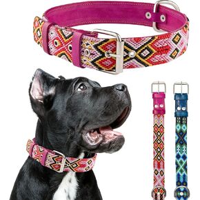 Leather Dog Collar - Western, Embroidered Design, Handmade, Boy Girl, Blue Pink Brown Purple, Extra Small Medium Large Dogs, Cute, Collar para Perros (Autumn Dawn Brown, Small)
