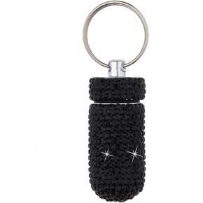Bling Rhinestone Portable Mini Pill Organizer Case Container Waterproof Pill Holder with Keychain Mini Aluminium Alloy Pill Holder Storage Medicine Bottle for Outdoor Camping Travel
