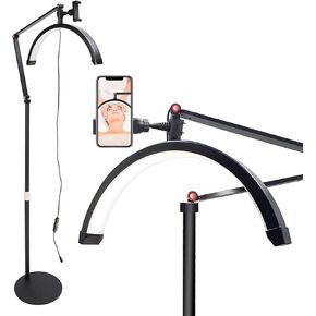 رمش LED ضوء أرضي قابل للتعديل للتدوير مصباح نصف القمر لإضاءة تمديد الرموش للتجميل والعناية بالبشرة والحواجب والوشم مع حامل هاتف للوجه وصالونات التجميل (أبيض) in Kuwait