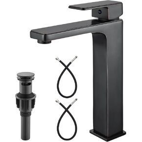 Vessel Sink Faucet Bathroom Sink Faucet Tall Body Vessel Bowl Tap Single-Hole Deck Mount Lavatory Vanity Mixer Bar Tap Tall Spout Brass Tall Bathroom Faucet,Oil Rubbed Bronze,with Drain