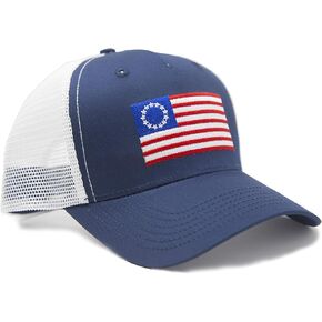 Betsy Ross American Flag Hat for Men and Women - Adjustable One Size Trucker - Baseball Snapback Hat Mesh Back Embroidered Flag Cap