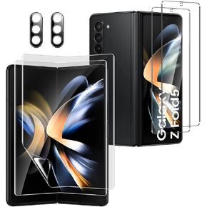 واقي شاشة أمامي من الزجاج المقسى 2X متوافق مع هاتف Samsung Galaxy Z Fold 5+ 2X درع داخلي ناعم من مادة TPU + 2X واقي عدسة الكاميرا [مقاوم للخدش] [خالٍ من الفقاعات] in Kuwait