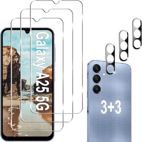 [3+3 Pack] Galaxy A25 5G Screen Protector + Camera Lens Protector, HD Tempered Glass, 9H Hardness, Anti Scratch, Easy Installation, Bubble Free, Screen Protector for Samsung Galaxy A25 5G