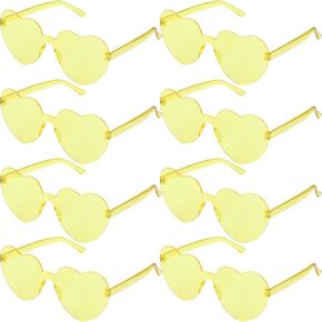 8 Pair Heart Shaped Sunglasses for Women, Heart Glasses, Heart Sunglasses, Light Yellow