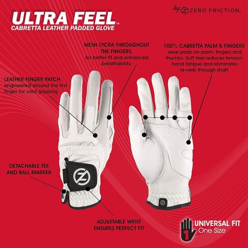 Zero Friction Ultra Feel Cabretta Golf Glove, Padded Fingers and Palms to Reduce Tension and Re-verb in Saudi Arabia