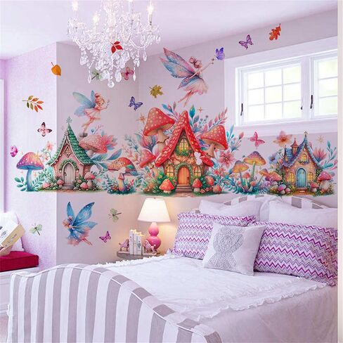 WAFT YEARN Waterproof Removable Vinyl Mushroom Butterfly Wall Decal Sticker for Nursery Kids Room School Classroom Living Room Bedroom Bathroom Girls Boys Room Decorations in Saudi Arabia