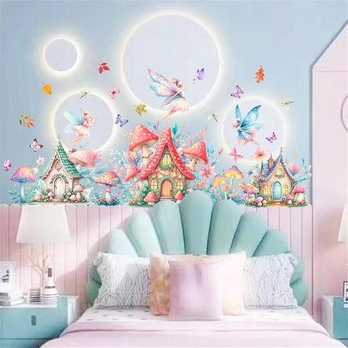 WAFT YEARN Waterproof Removable Vinyl Mushroom Butterfly Wall Decal Sticker for Nursery Kids Room School Classroom Living Room Bedroom Bathroom Girls Boys Room Decorations in Saudi Arabia