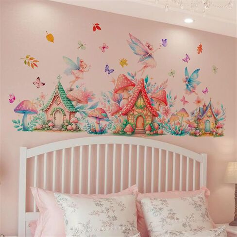 WAFT YEARN Waterproof Removable Vinyl Mushroom Butterfly Wall Decal Sticker for Nursery Kids Room School Classroom Living Room Bedroom Bathroom Girls Boys Room Decorations in Saudi Arabia