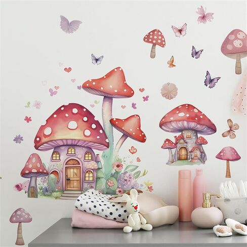WAFT YEARN Waterproof Removable Vinyl Mushroom Butterfly Wall Decal Sticker for Nursery Kids Room School Classroom Living Room Bedroom Bathroom Girls Boys Room Decorations in Saudi Arabia