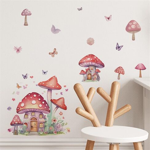 WAFT YEARN Waterproof Removable Vinyl Mushroom Butterfly Wall Decal Sticker for Nursery Kids Room School Classroom Living Room Bedroom Bathroom Girls Boys Room Decorations in Saudi Arabia