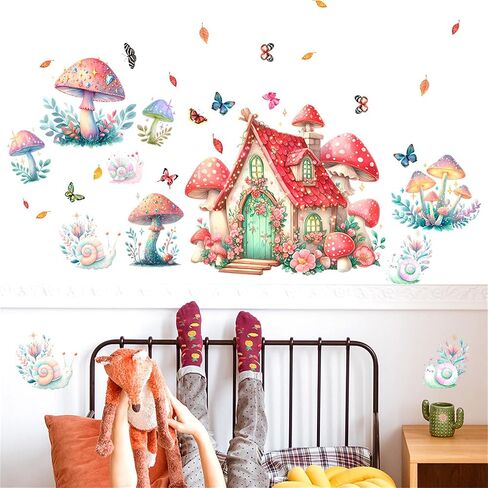 WAFT YEARN Waterproof Removable Vinyl Mushroom Butterfly Wall Decal Sticker for Nursery Kids Room School Classroom Living Room Bedroom Bathroom Girls Boys Room Decorations in Kuwait
