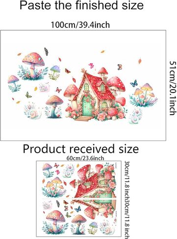WAFT YEARN Waterproof Removable Vinyl Mushroom Butterfly Wall Decal Sticker for Nursery Kids Room School Classroom Living Room Bedroom Bathroom Girls Boys Room Decorations in Kuwait