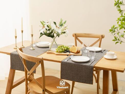 مفرش طاولة كريمي من فيتاليزارت، مفارش طاولة بوهو ريفية منسوجة مقاس 35.56 × 72 بوصة لغرفة الطعام، المزرعة، ديكور المطبخ، المنزل في الهواء الطلق، ديكورات حفلات الزفاف، بيج مع حافة ذهبية in Kuwait