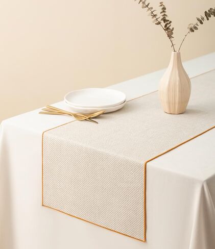 Vitalizart Black Grey Table Runner Woven Rustic Boho Table Runners 14 x 36 Inch for Dining Room Farmhouse Kitchen Decor Home Outdoor Wedding Party Decorations Dark Grey with Gold Edge in Saudi Arabia