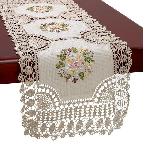 Grelucgo Handmade Crochet Cotton Lace Table Placemats, Ribbon Embroidery, Rectangular 12 by 18 Inches Doilies Set of 4 in Saudi Arabia