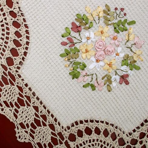 Grelucgo Handmade Crochet Cotton Lace Table Placemats, Ribbon Embroidery, Rectangular 12 by 18 Inches Doilies Set of 4 in Saudi Arabia