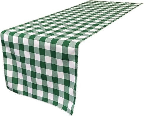 مفرش طاولة من القماش القطني ذو الجوانب المزدوجة من LA Linen مقاس 14 × 108 بوصة، باللون الأخضر والأبيض in Kuwait
