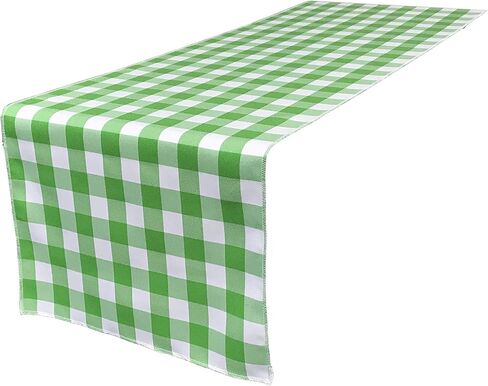 مفرش طاولة من القماش القطني ذو الجوانب المزدوجة من LA Linen مقاس 14 × 108 بوصة، باللون الأخضر والأبيض in Kuwait