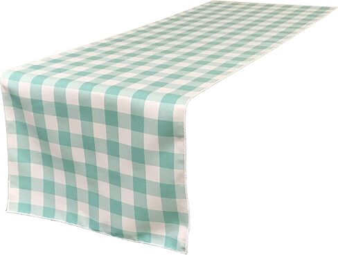 مفرش طاولة من القماش القطني ذو الجوانب المزدوجة من LA Linen مقاس 14 × 108 بوصة، باللون الأخضر والأبيض in Kuwait